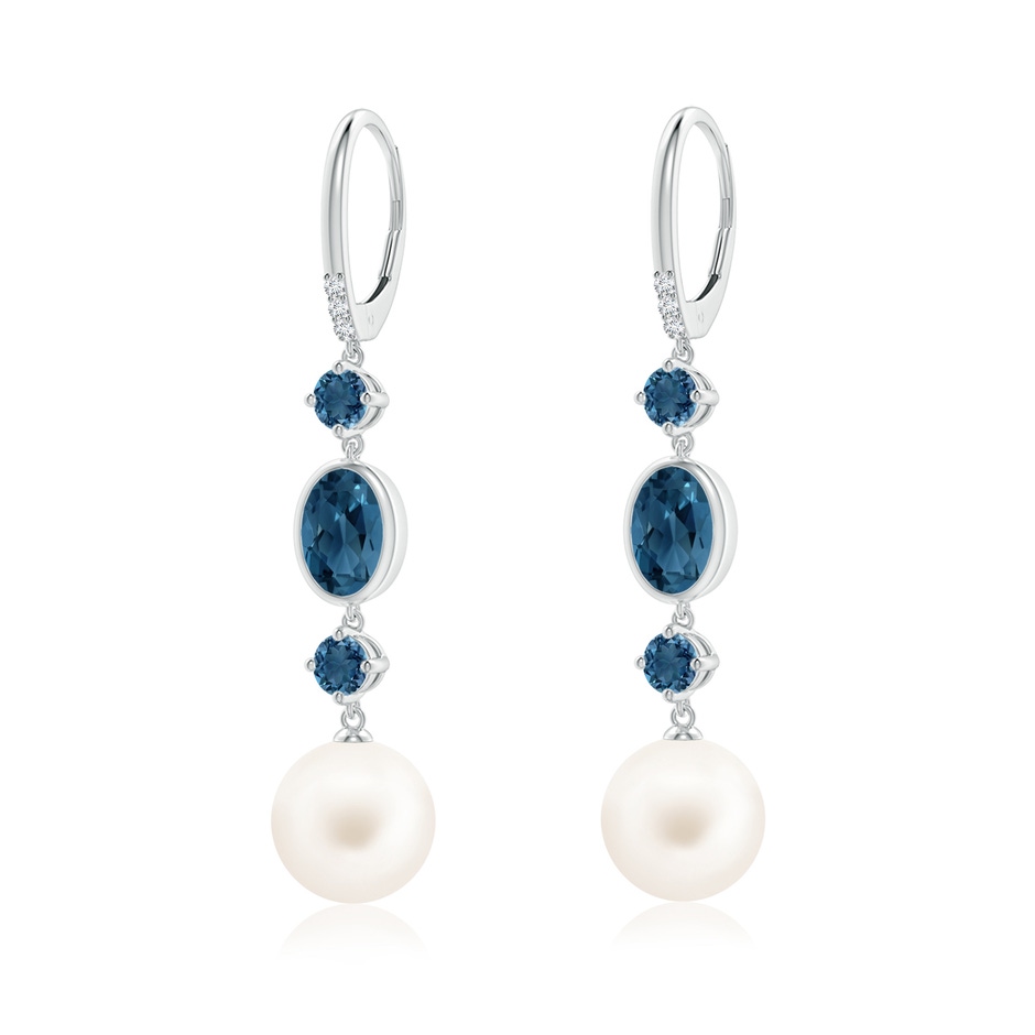 10mm AA Freshwater Pearl Earrings with London Blue Topazes in White Gold 