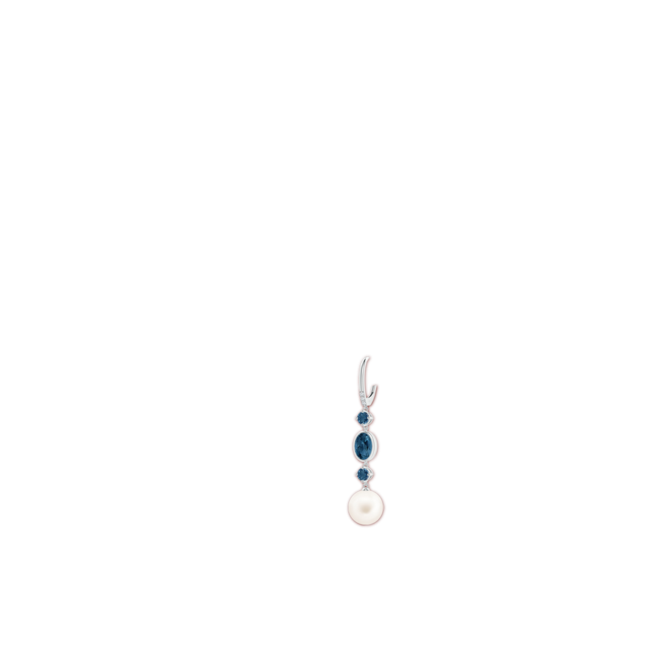 10mm AA Freshwater Pearl Earrings with London Blue Topazes in White Gold body-ear