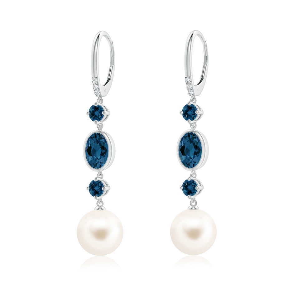 10mm AAA Freshwater Pearl Earrings with London Blue Topazes in White Gold 