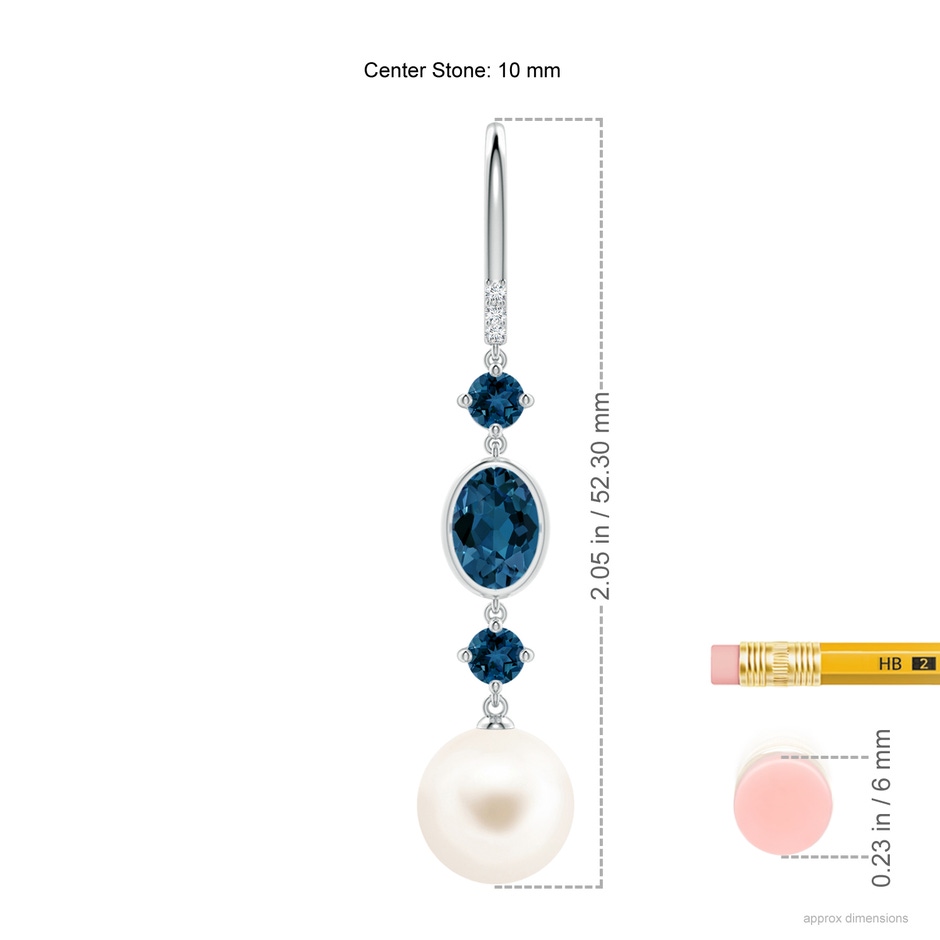 10mm AAA Freshwater Pearl Earrings with London Blue Topazes in White Gold ruler