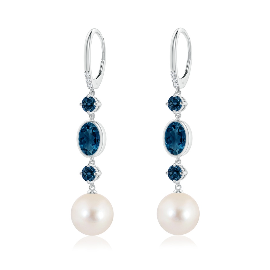10mm AAAA Freshwater Pearl Earrings with London Blue Topazes in White Gold 