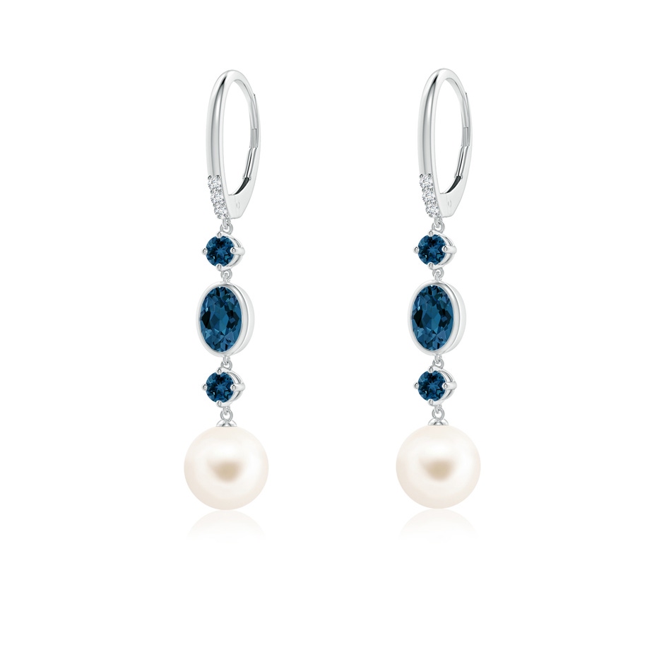 8mm AAA Freshwater Pearl Earrings with London Blue Topazes in White Gold 
