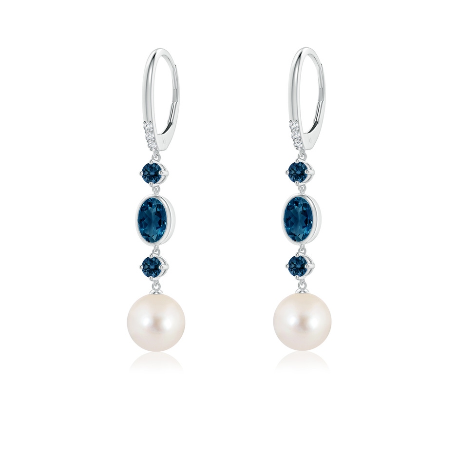 8mm AAAA Freshwater Pearl Earrings with London Blue Topazes in White Gold 