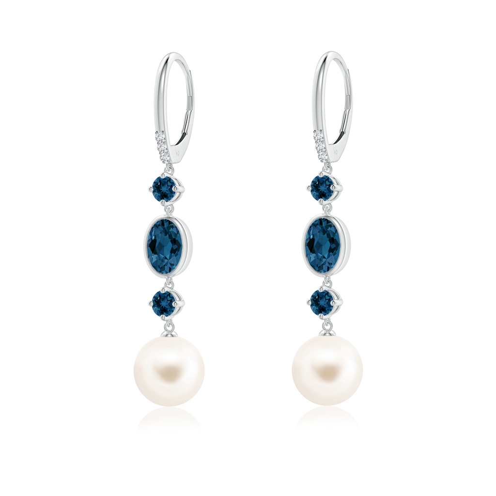 9mm AAA Freshwater Pearl Earrings with London Blue Topazes in White Gold