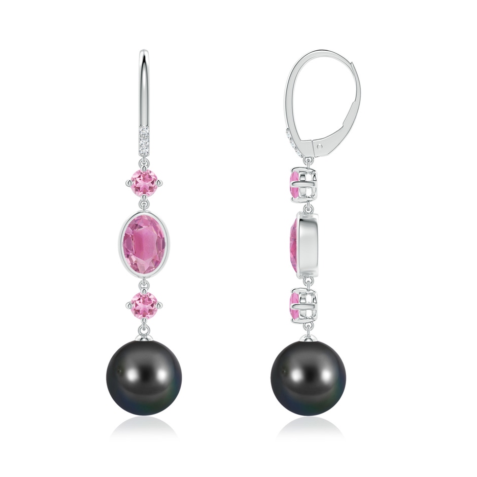 10mm AA Tahitian Pearl Earrings with Pink Tourmalines in White Gold Side-1