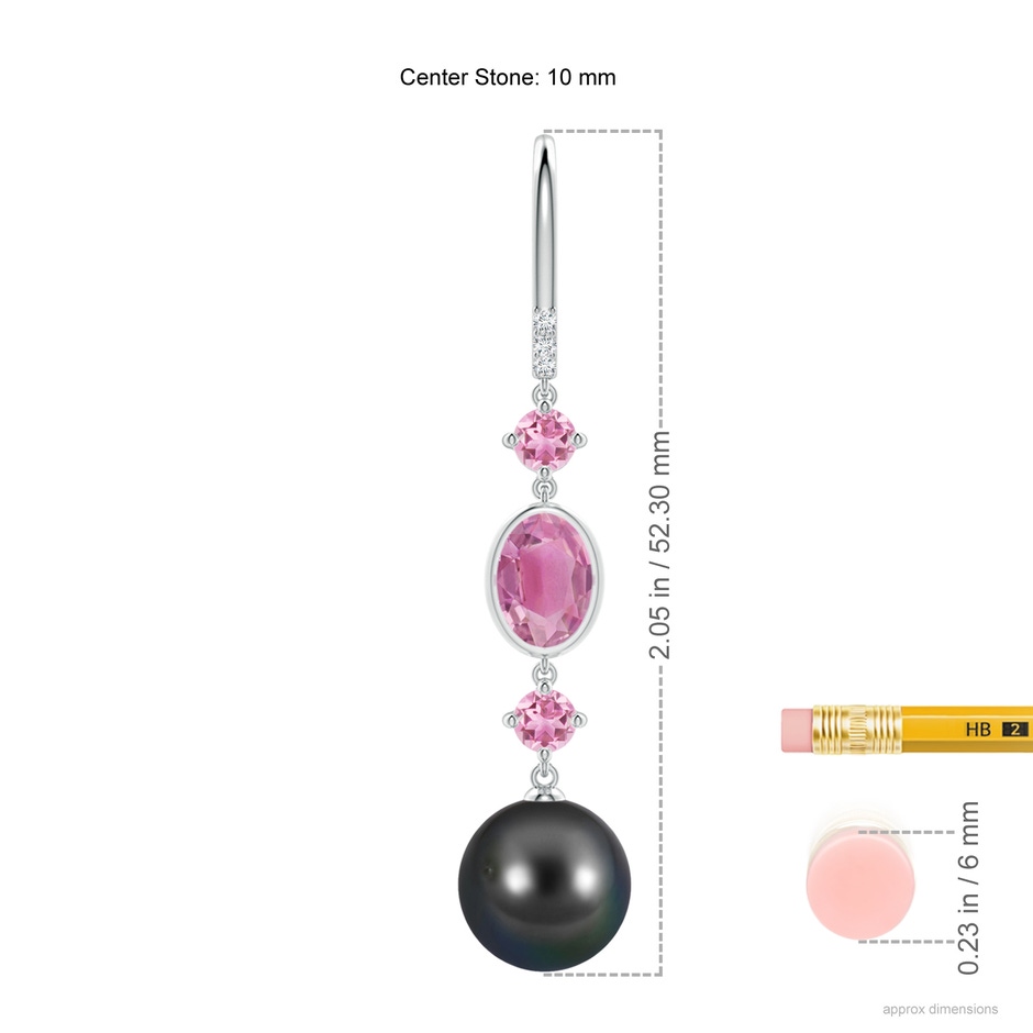 10mm AA Tahitian Pearl Earrings with Pink Tourmalines in White Gold Ruler