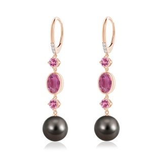 10mm AAA Tahitian Pearl Earrings with Pink Tourmalines in Rose Gold