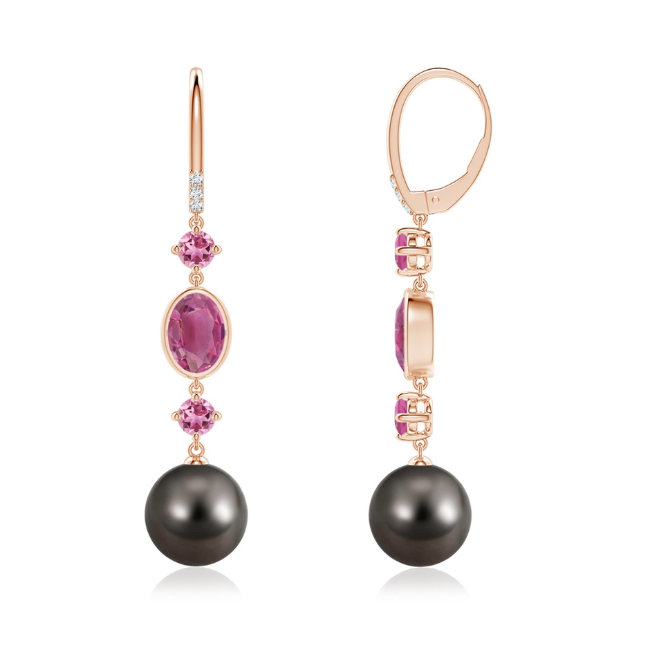 10mm AAA Tahitian Pearl Earrings with Pink Tourmalines in Rose Gold side-1