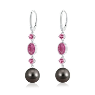 10mm AAA Tahitian Pearl Earrings with Pink Tourmalines in White Gold