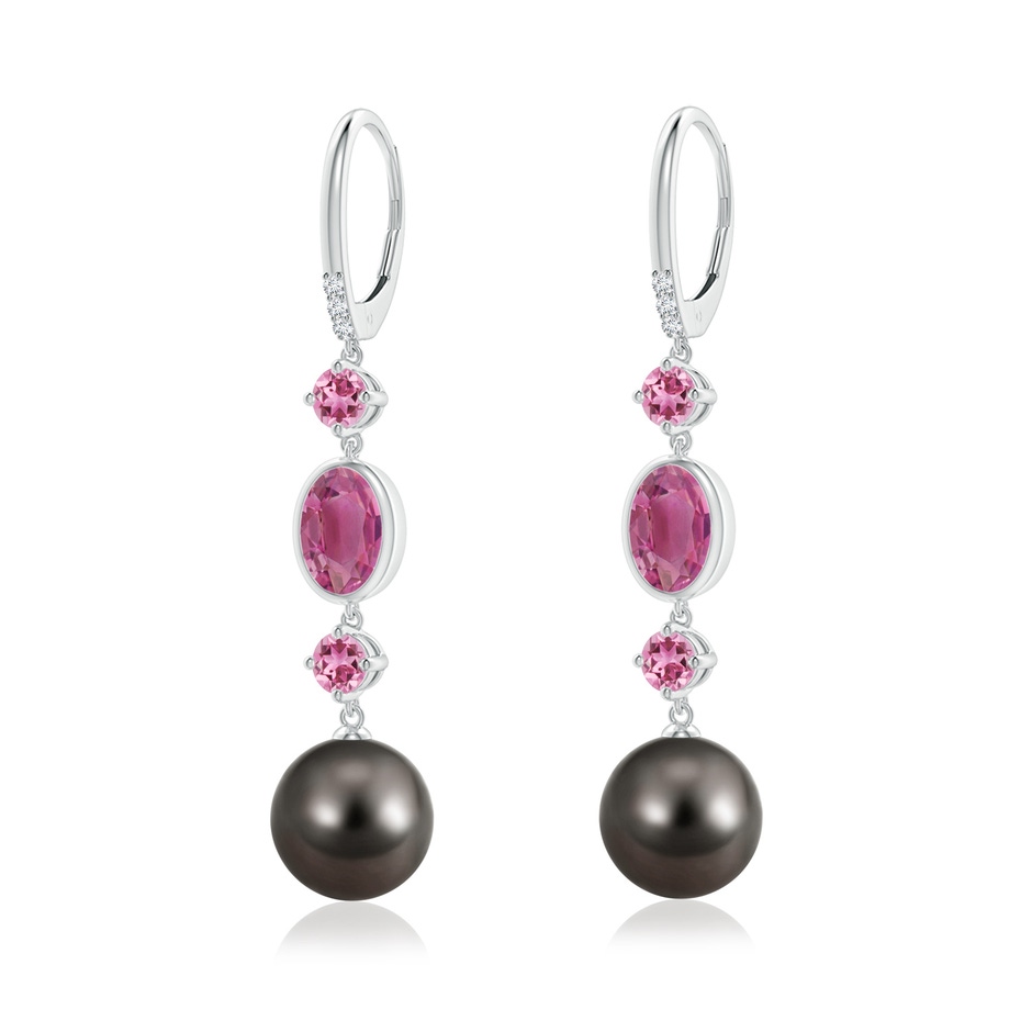 10mm AAA Tahitian Pearl Earrings with Pink Tourmalines in White Gold 