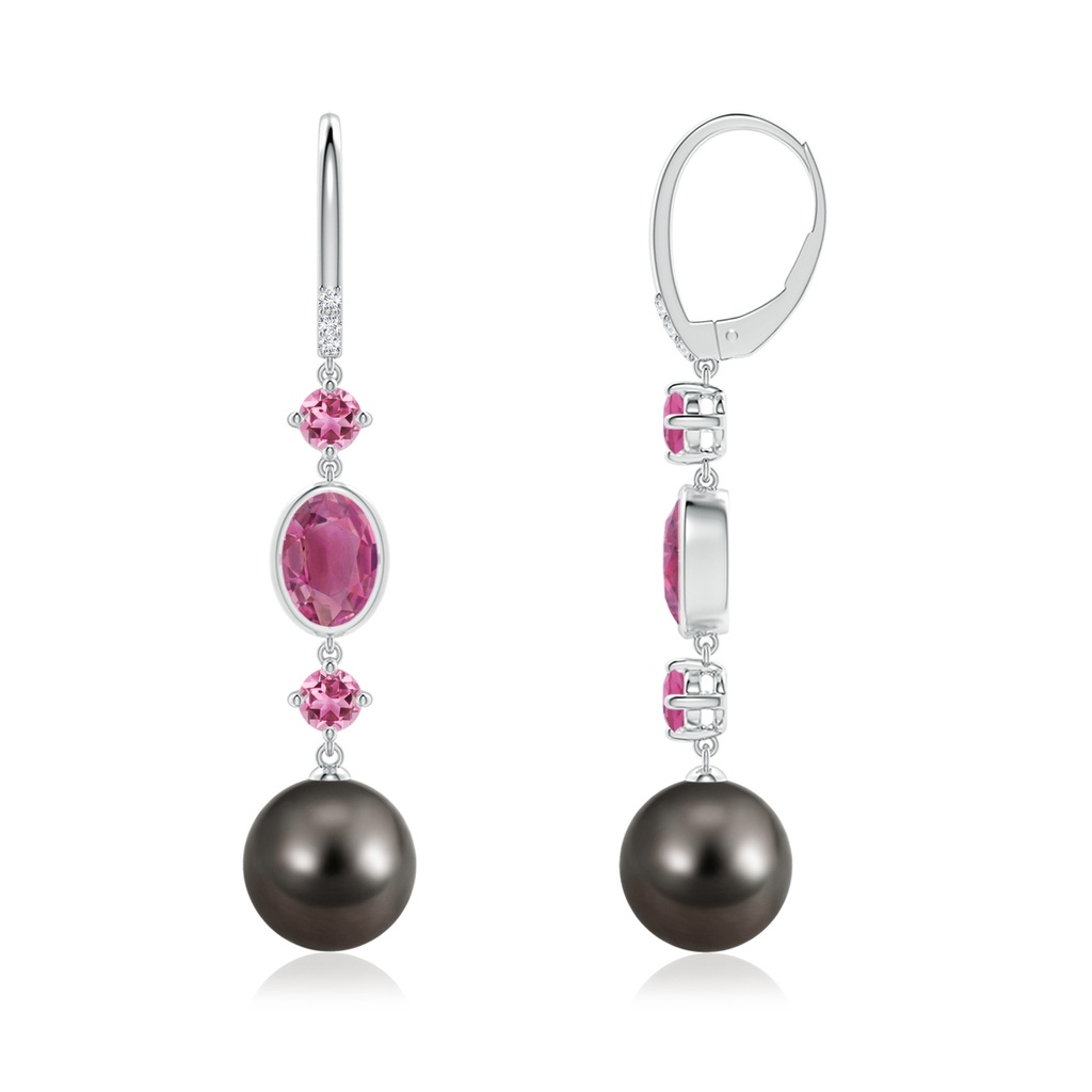 10mm AAA Tahitian Pearl Earrings with Pink Tourmalines in White Gold Side-1