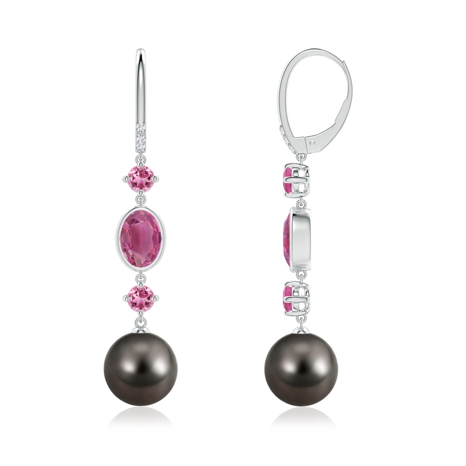 10mm AAA Tahitian Pearl Earrings with Pink Tourmalines in White Gold side-1