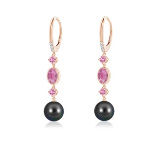 8mm AA Tahitian Pearl Earrings with Pink Tourmalines in Rose Gold