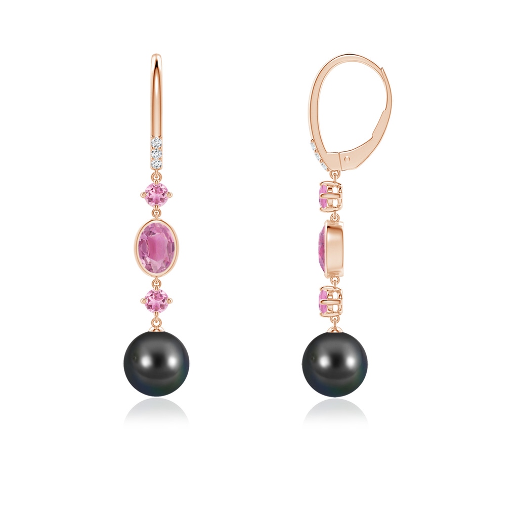 8mm AA Tahitian Pearl Earrings with Pink Tourmalines in Rose Gold Side-1