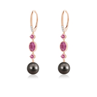 8mm AAA Tahitian Pearl Earrings with Pink Tourmalines in Rose Gold
