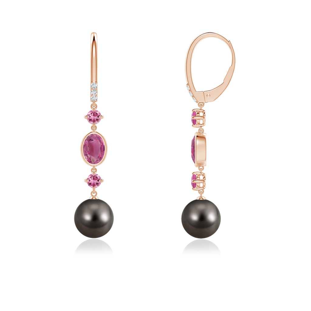 8mm AAA Tahitian Pearl Earrings with Pink Tourmalines in Rose Gold Side-1