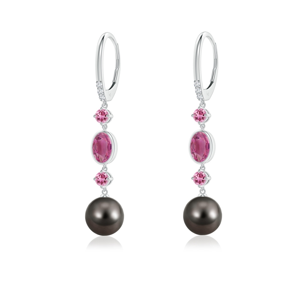 8mm AAA Tahitian Pearl Earrings with Pink Tourmalines in White Gold