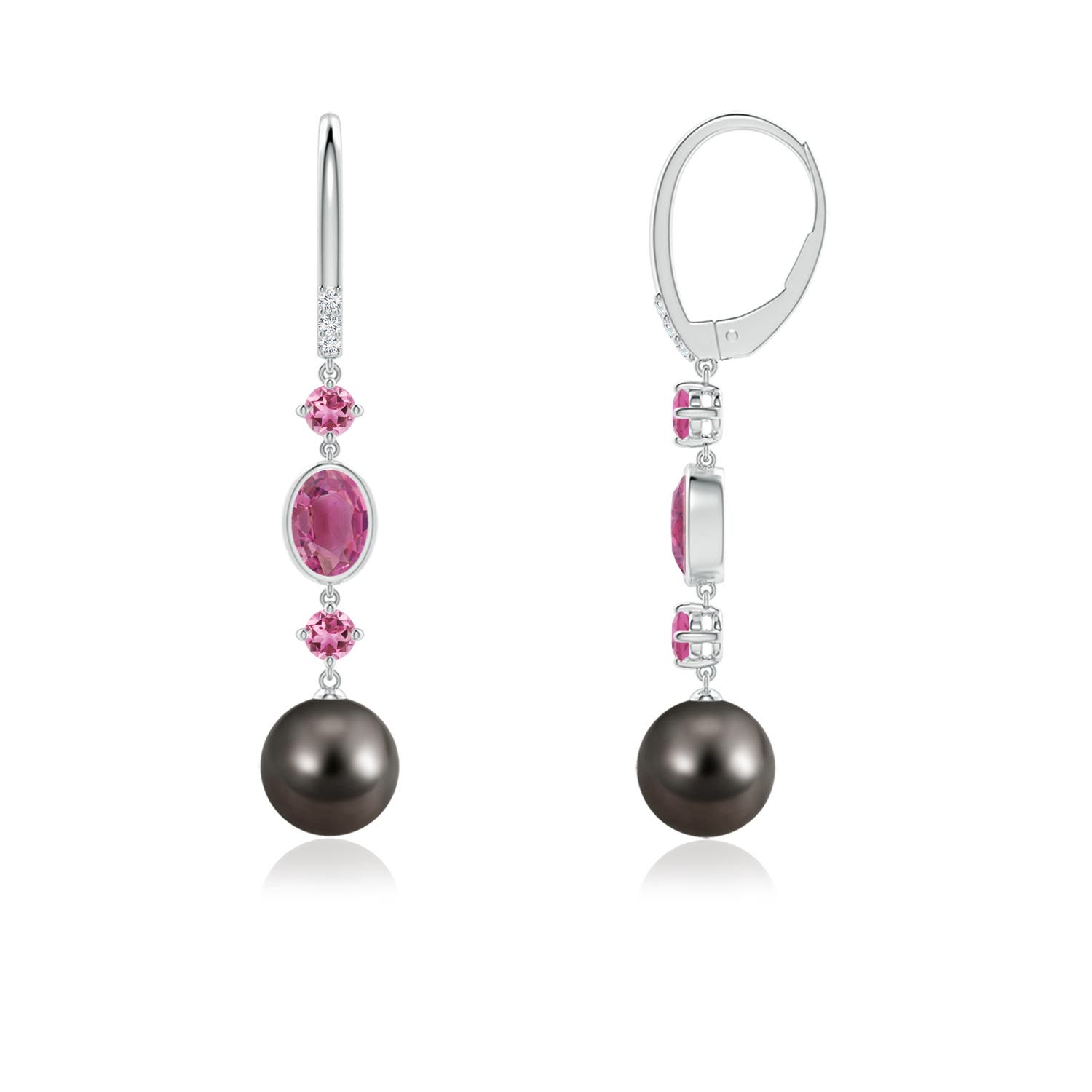 8mm AAA Tahitian Pearl Earrings with Pink Tourmalines in White Gold - side 2