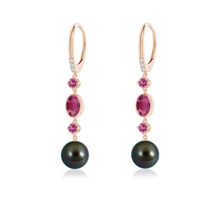 8mm AAAA Tahitian Pearl Earrings with Pink Tourmalines in Rose Gold