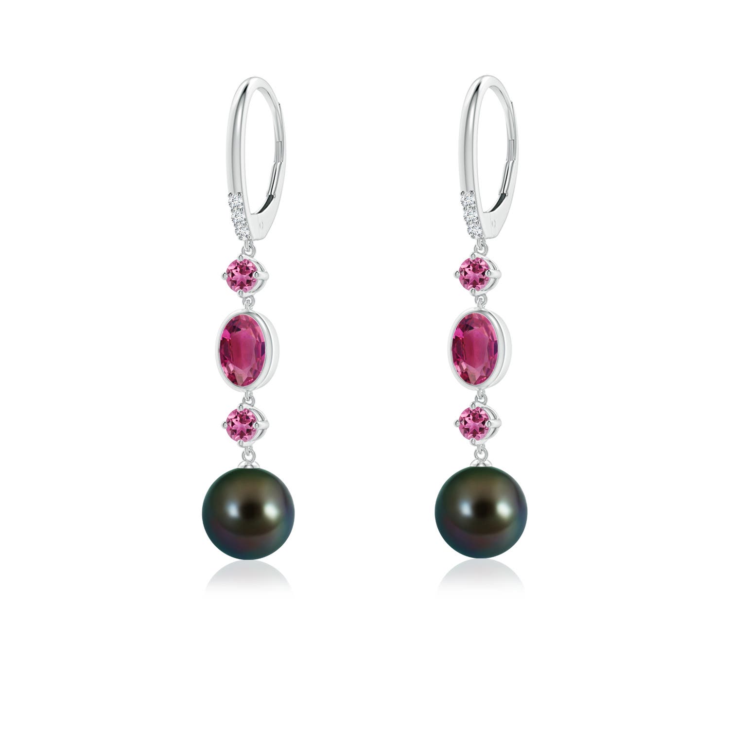 8mm AAAA Tahitian Pearl Earrings with Pink Tourmalines in White Gold