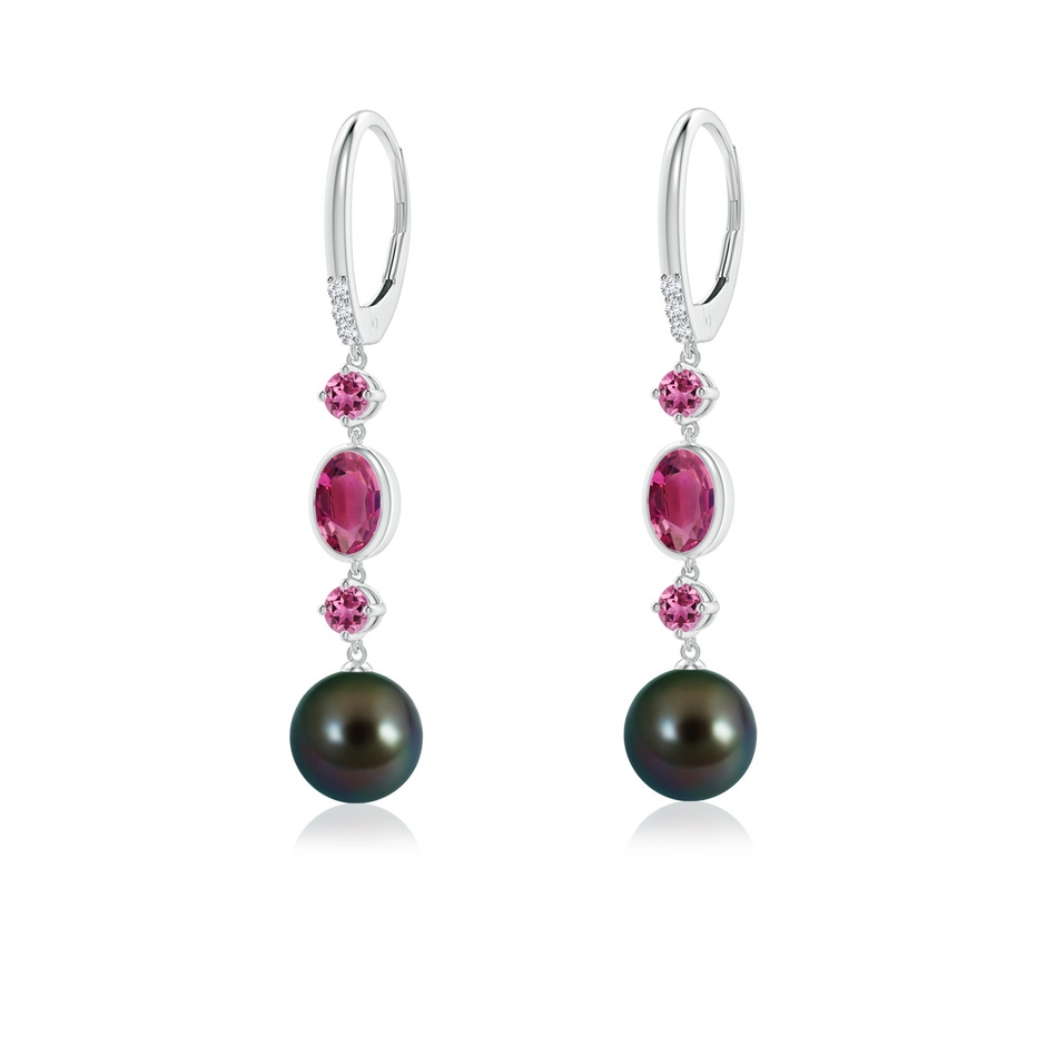 8mm AAAA Tahitian Pearl Earrings with Pink Tourmalines in White Gold 