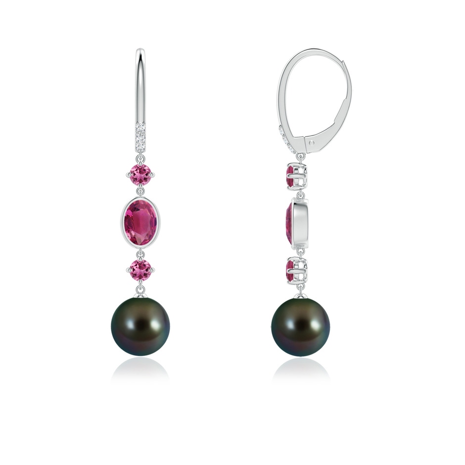 8mm AAAA Tahitian Pearl Earrings with Pink Tourmalines in White Gold side-1