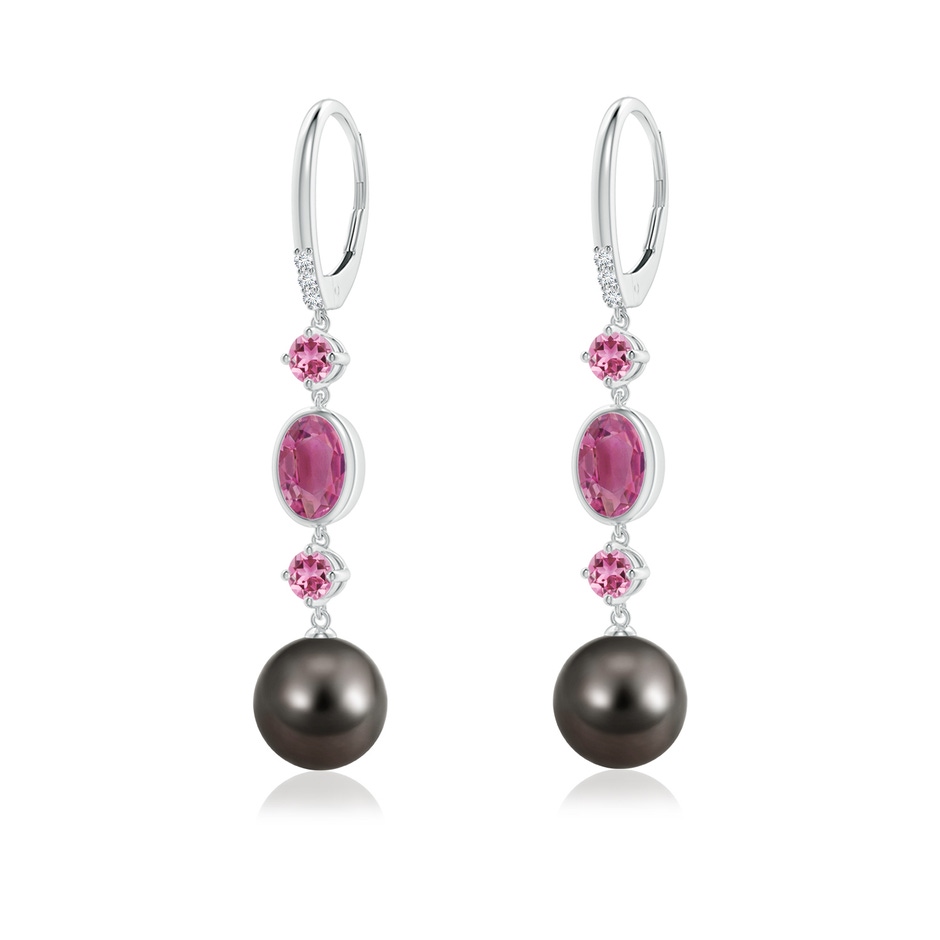 9mm AAA Tahitian Pearl Earrings with Pink Tourmalines in White Gold 