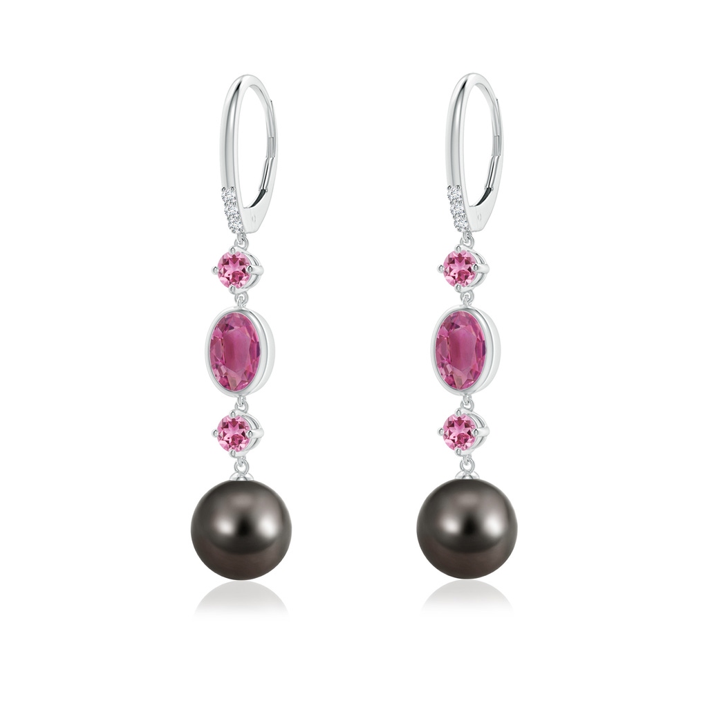 9mm AAA Tahitian Pearl Earrings with Pink Tourmalines in White Gold