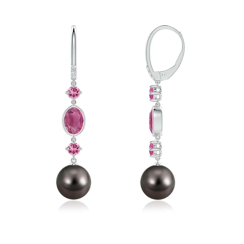 9mm AAA Tahitian Pearl Earrings with Pink Tourmalines in White Gold Side-1