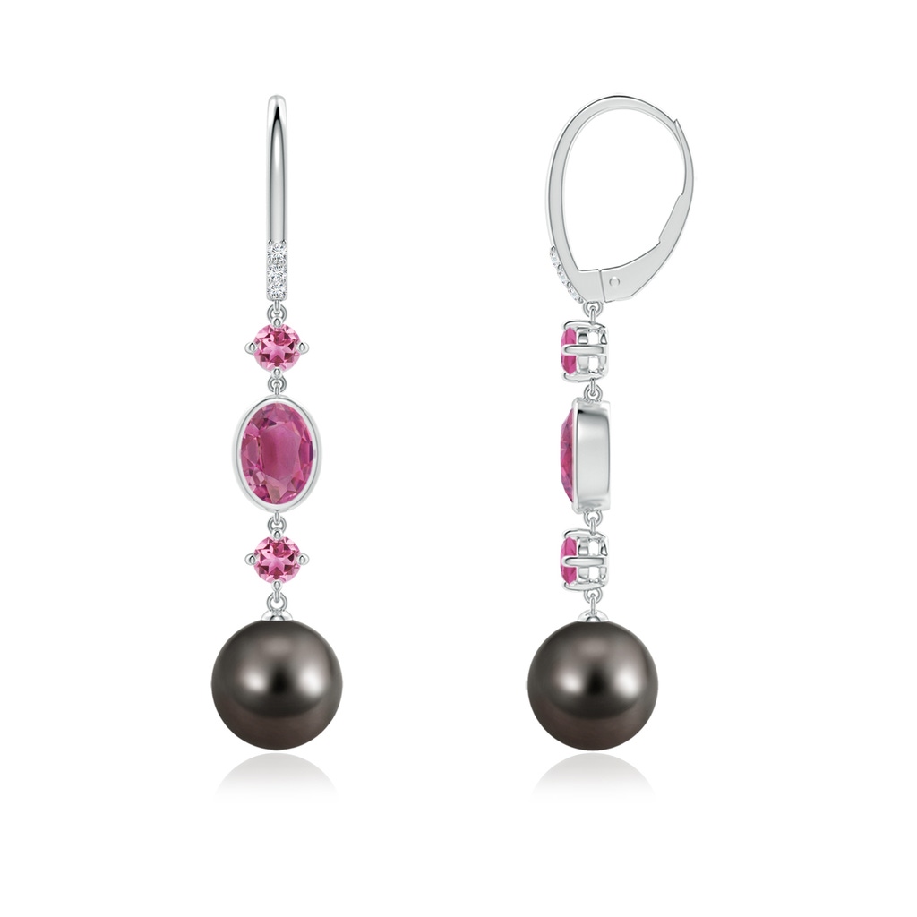 9mm AAA Tahitian Pearl Earrings with Pink Tourmalines in White Gold - Side_1