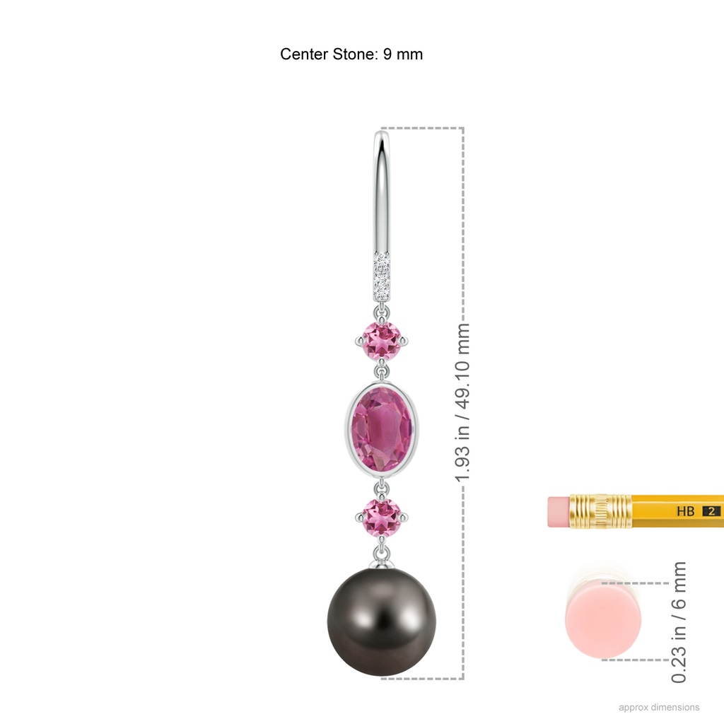 9mm AAA Tahitian Pearl Earrings with Pink Tourmalines in White Gold Ruler