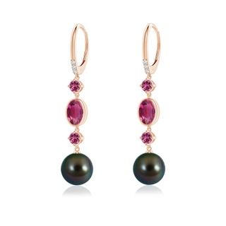 9mm AAAA Tahitian Pearl Earrings with Pink Tourmalines in Rose Gold