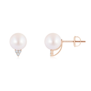 7mm AA Japanese Akoya Pearl Earrings with Diamond Trio in Rose Gold