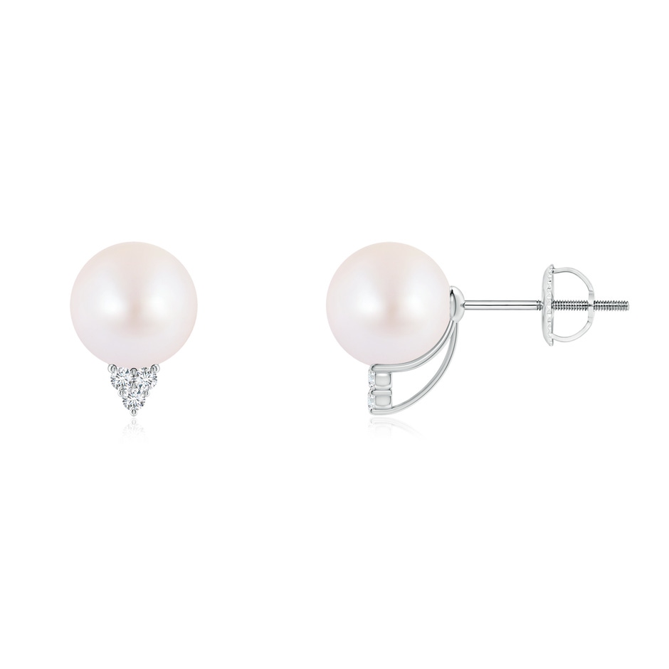 7mm AA Japanese Akoya Pearl Earrings with Diamond Trio in White Gold 