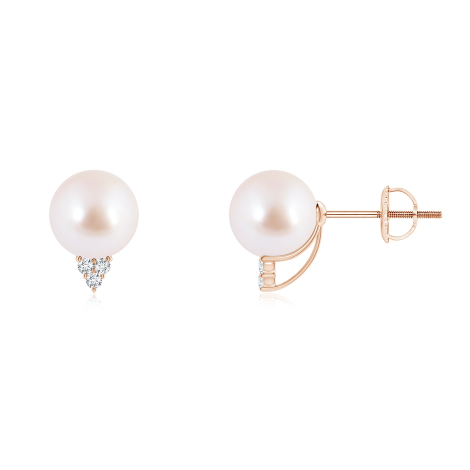 7mm AAA Japanese Akoya Pearl Earrings with Diamond Trio in Rose Gold 