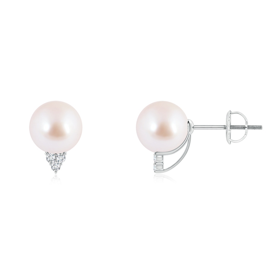 7mm AAA Japanese Akoya Pearl Earrings with Diamond Trio in White Gold 