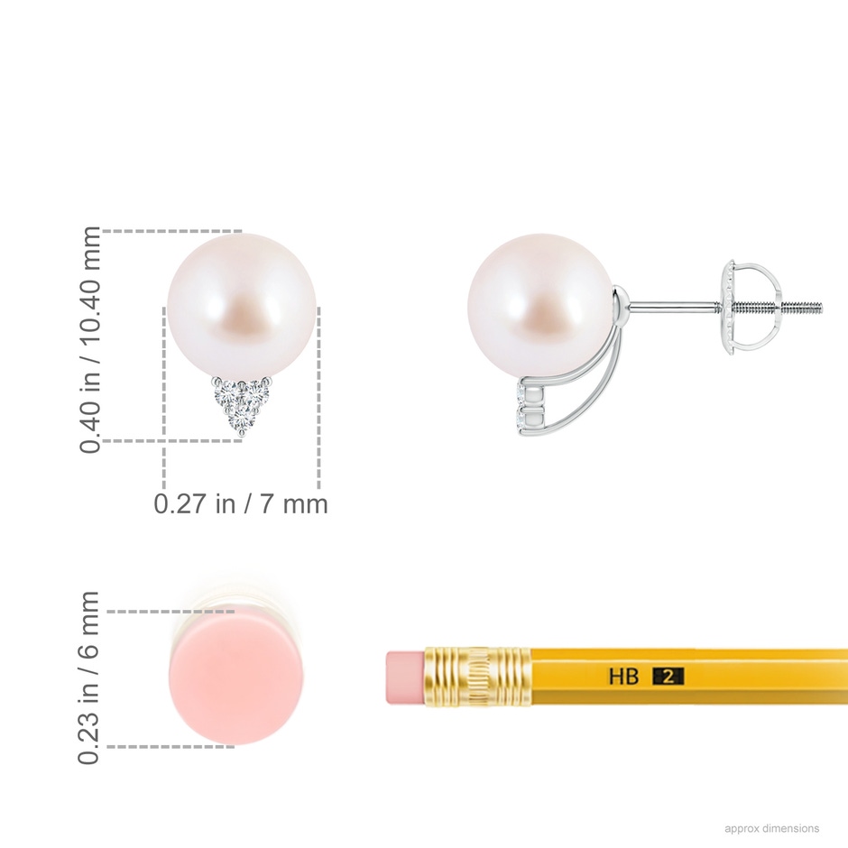 7mm AAA Japanese Akoya Pearl Earrings with Diamond Trio in White Gold ruler