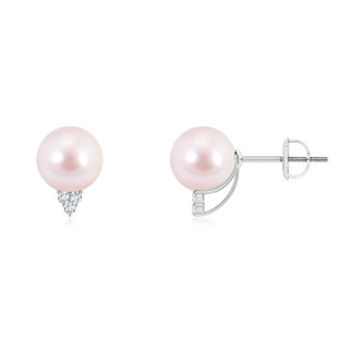 7mm AAAA Japanese Akoya Pearl Earrings with Diamond Trio in P950 Platinum