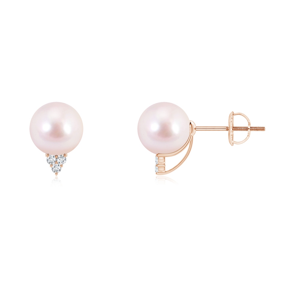 7mm AAAA Japanese Akoya Pearl Earrings with Diamond Trio in Rose Gold 