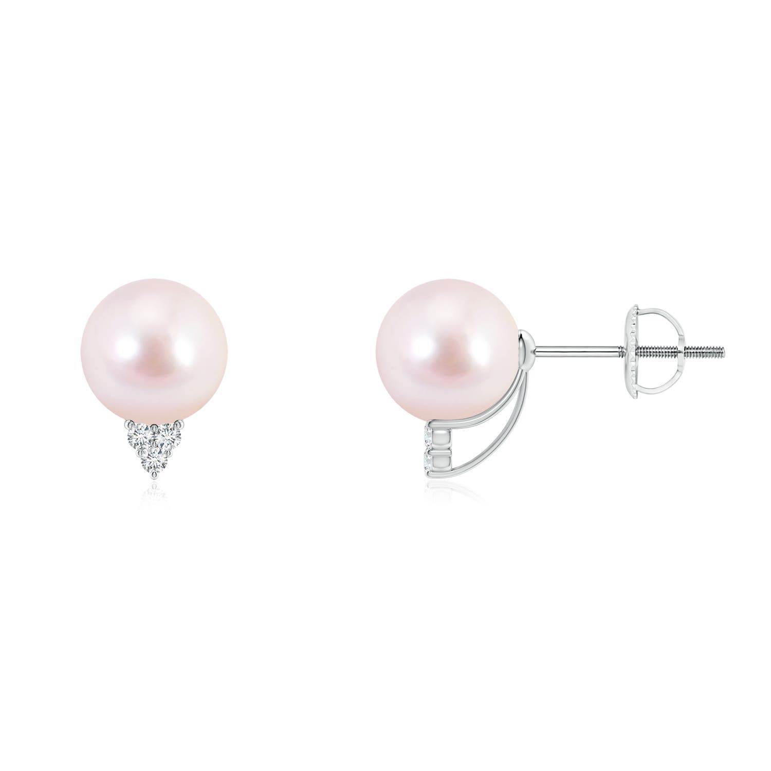 7mm AAAA Japanese Akoya Pearl Earrings with Diamond Trio in White Gold