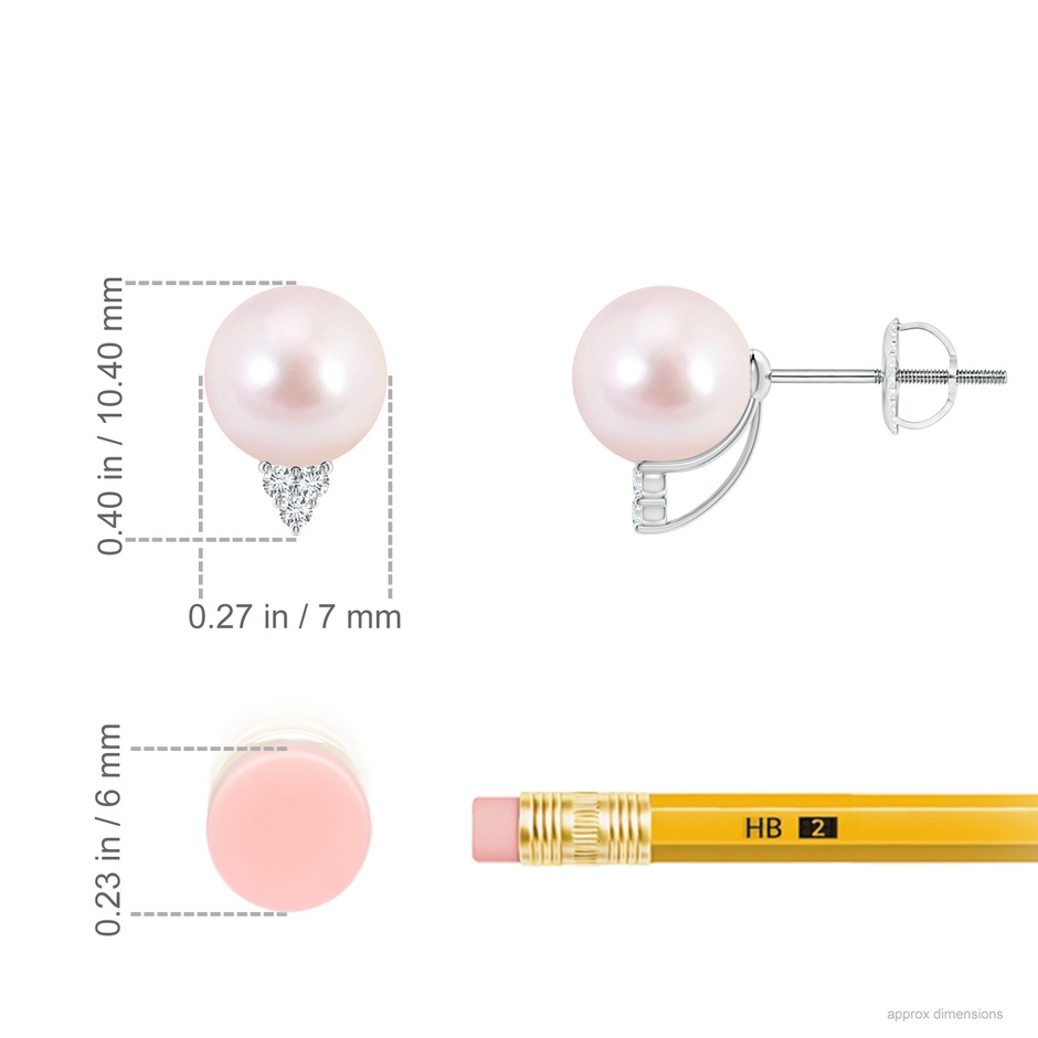 7mm AAAA Japanese Akoya Pearl Earrings with Diamond Trio in White Gold ruler