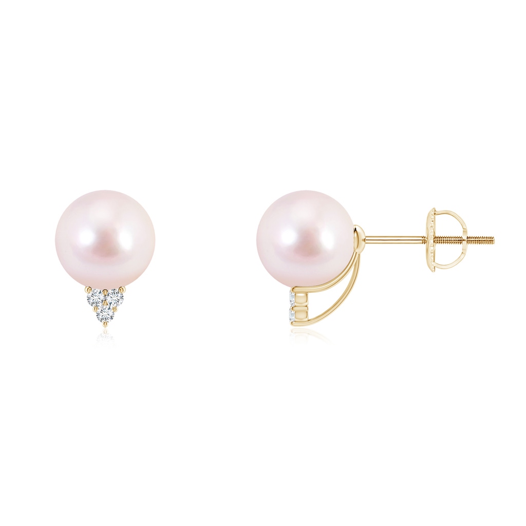 7mm AAAA Japanese Akoya Pearl Earrings with Diamond Trio in Yellow Gold