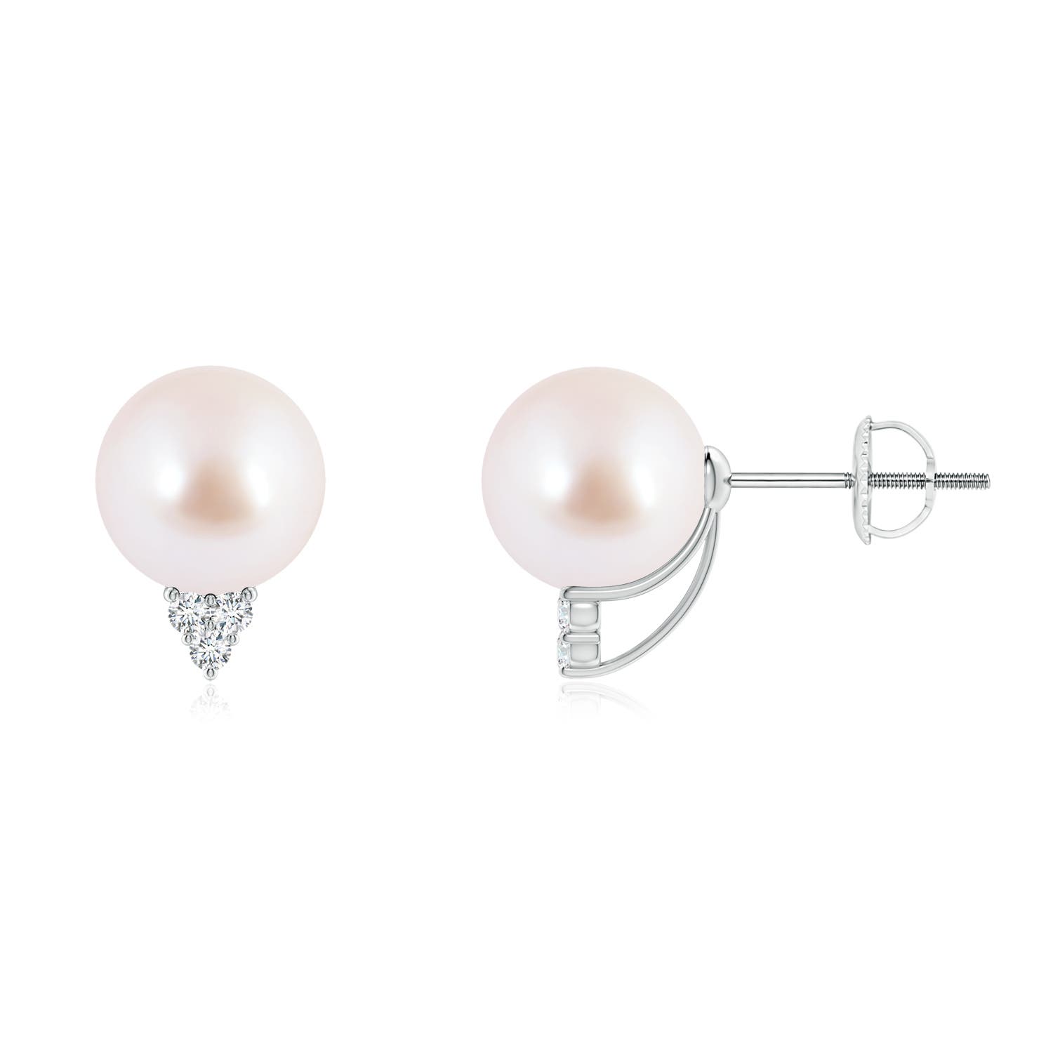 8mm AAA Japanese Akoya Pearl Earrings with Diamond Trio in 18CT White Gold