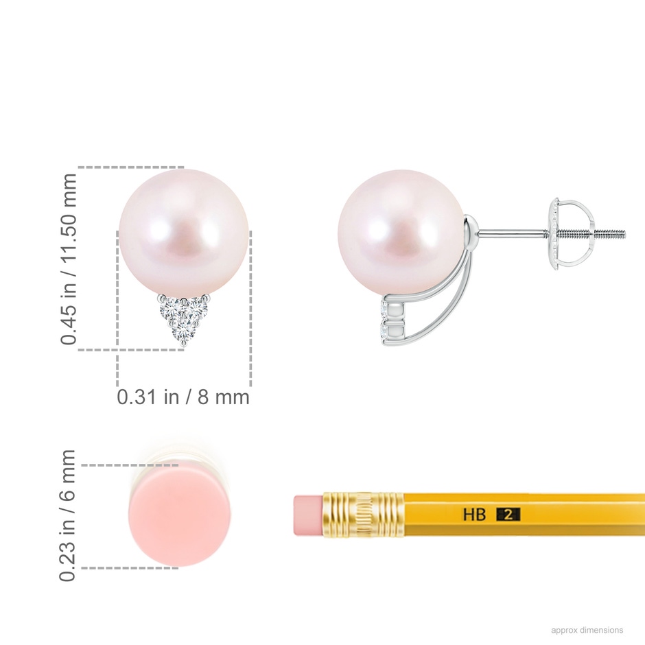 8mm AAAA Japanese Akoya Pearl Earrings with Diamond Trio in White Gold ruler
