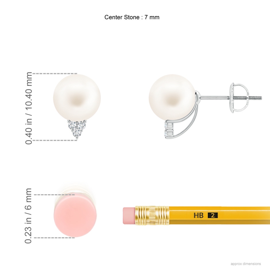 7mm AA Freshwater Pearl Earrings with Diamond Trio in White Gold ruler