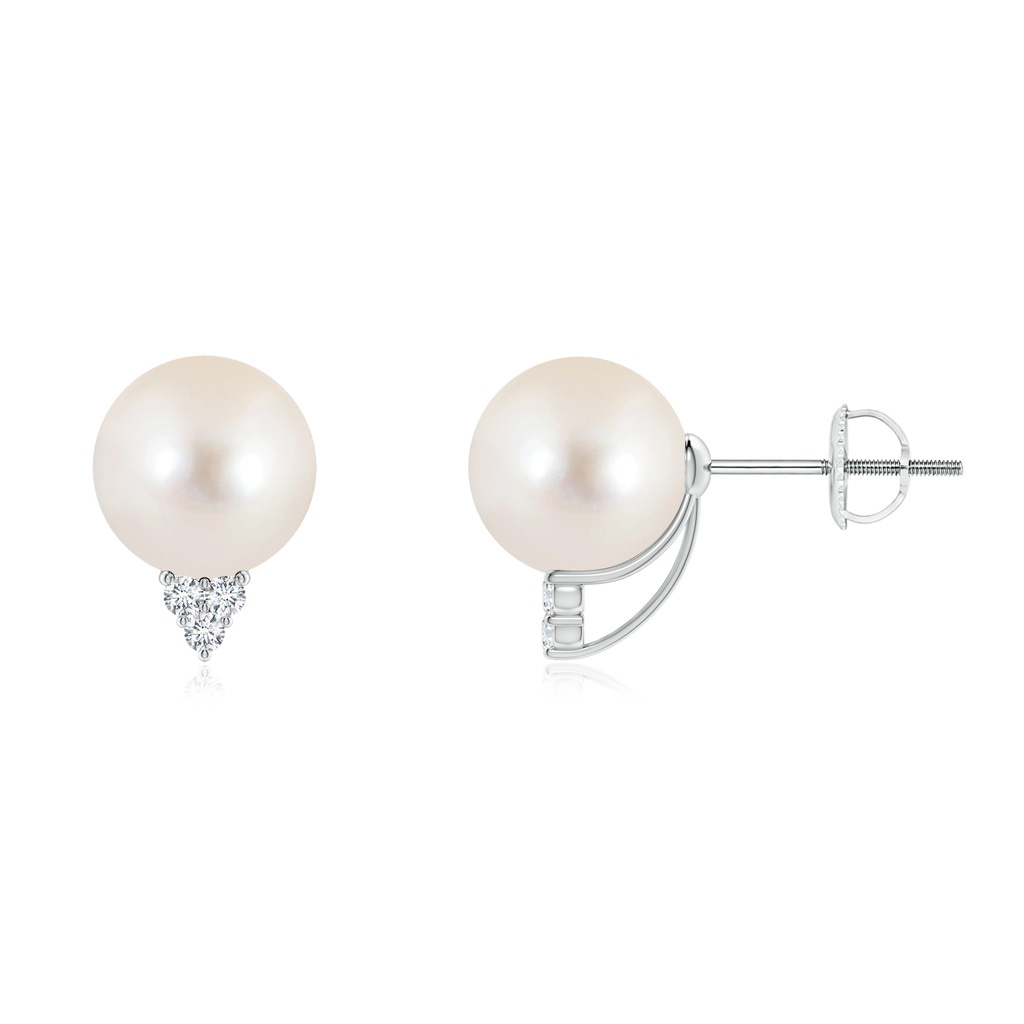 8mm AAAA Freshwater Pearl Earrings with Diamond Trio in White Gold