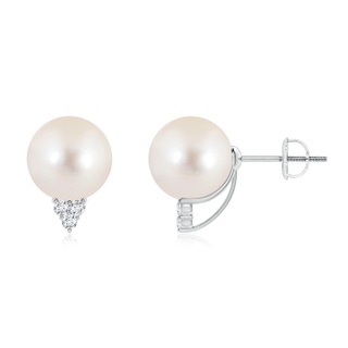 9mm AAAA Freshwater Pearl Earrings with Diamond Trio in P950 Platinum