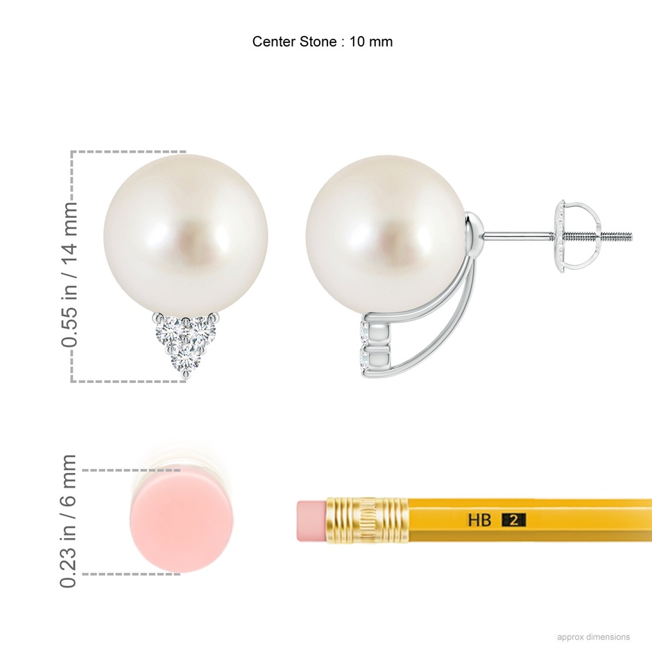 10mm AAAA South Sea Pearl Earrings with Diamond Trio in P950 Platinum ruler