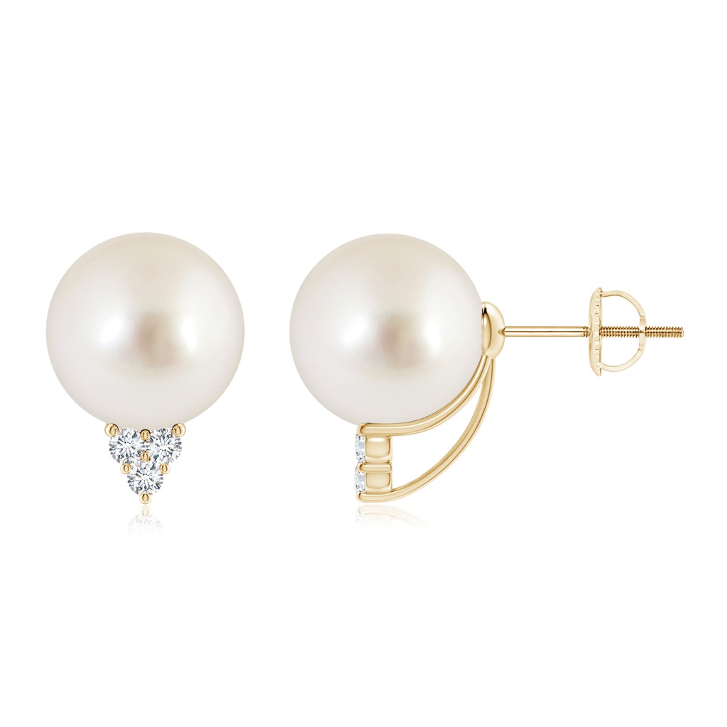 10mm AAAA South Sea Pearl Earrings with Diamond Trio in Yellow Gold