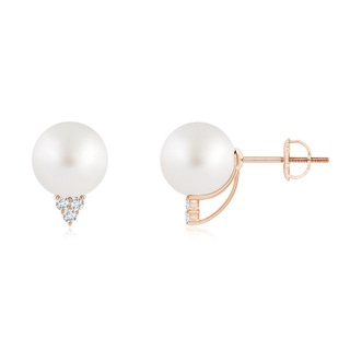 8mm AA South Sea Pearl Earrings with Diamond Trio in Rose Gold